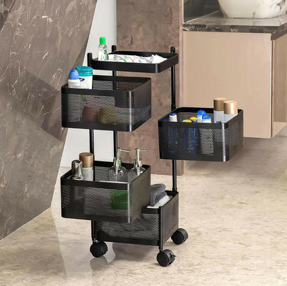 Square 4-Layer Stainless Steel Kitchen Cart with Ventilated Baskets & 360° Wheels