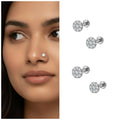 Floral Cluster Silver Plated Nose Pin – Sparkling Crystal Combo Pack