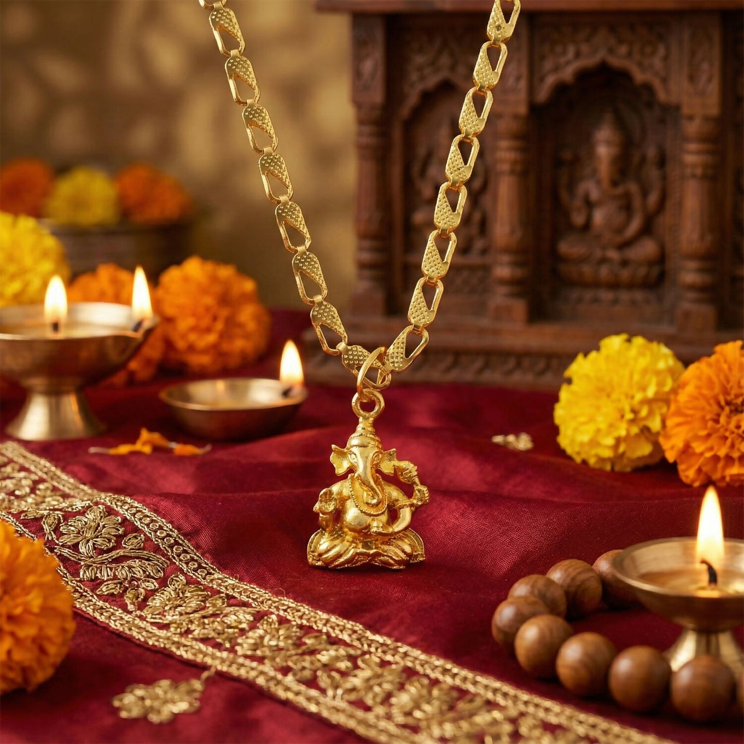 Lord Ganesha Pendant with Chain – Blessings of Prosperity Necklace