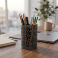Floral Mesh Pen Holder – Laser Cut MDF Desk Organizer
