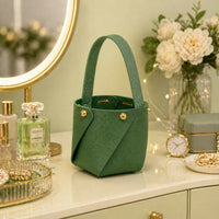 Green Mini Bucket Style Handbag with Handle and Stud Detail