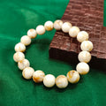 Marble Finish Beaded Elastic Bracelet – Elegant White & Beige Design