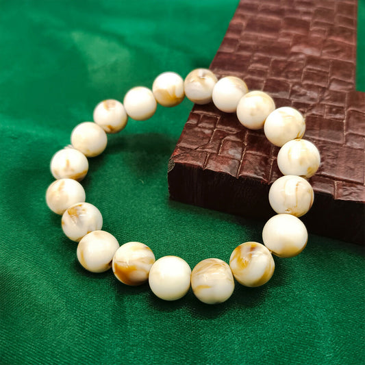 White & Beige Marble Finish Beaded Elastic Bracelet