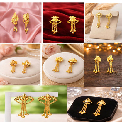 Elegant Gold-Plated Chain Drop Earrings for Women | Lightweight Party & Festive Wear Earrings (Pack Of 8)