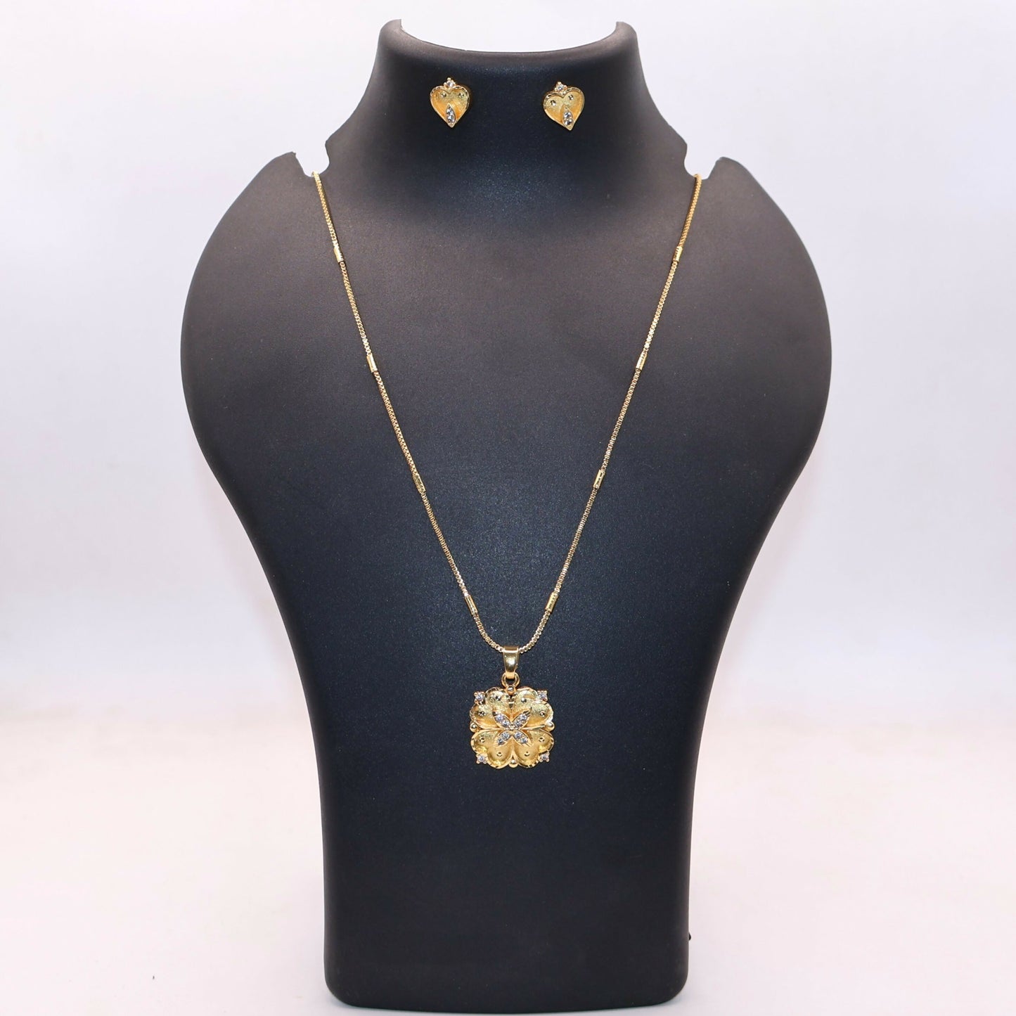 Gold Plated AD Heart & Floral Jewelry Set with Earring For women and girls