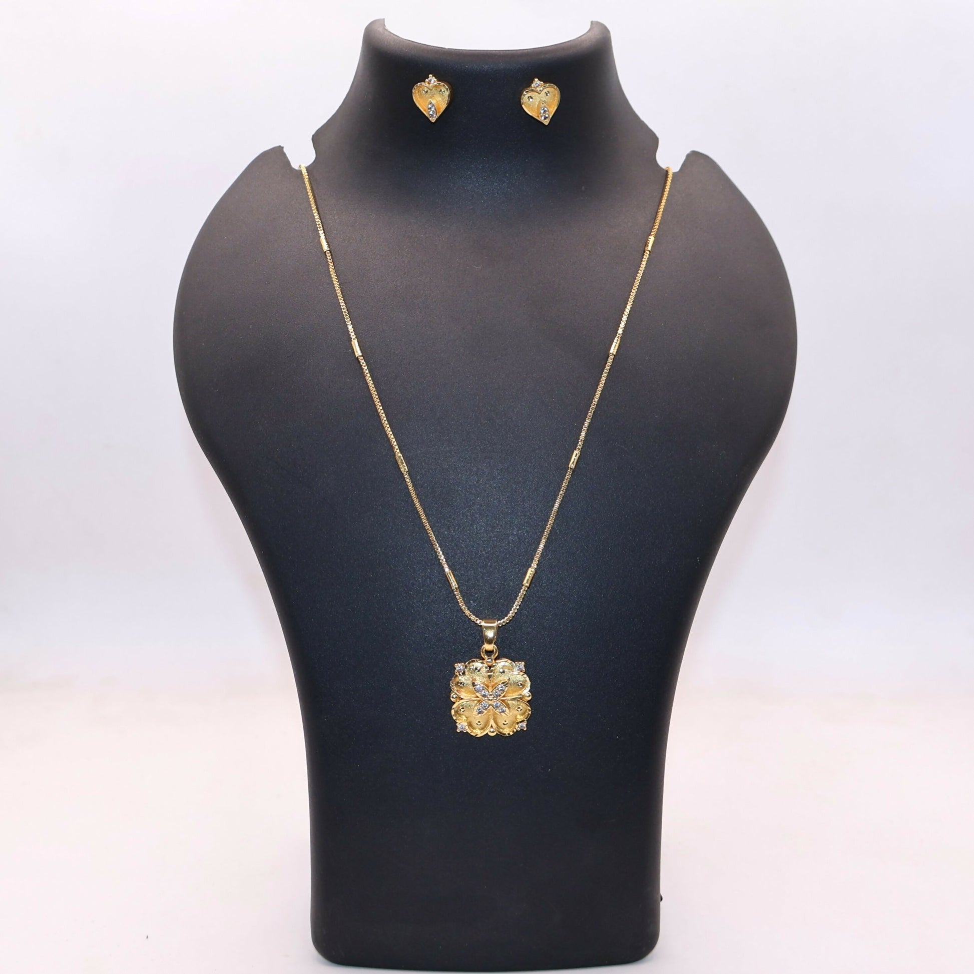 Gold Plated AD Heart & Floral Jewelry Set with Earring For women and girls