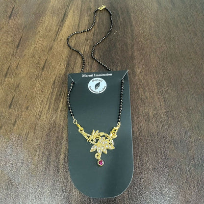 Elegant Gold-Toned Floral Mangalsutra with Stone-Studded Pendant for Women