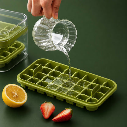 Close-up of ice cubes in green tray