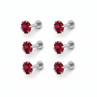 Silver Plated Red Crystal Flat Back Stud Earrings for women and girls Combo Pack of 6