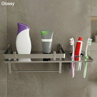 Premium Stainless Steel Wall Mounted Bathroom Shelf with Towel Rod & Toothbrush Holder
