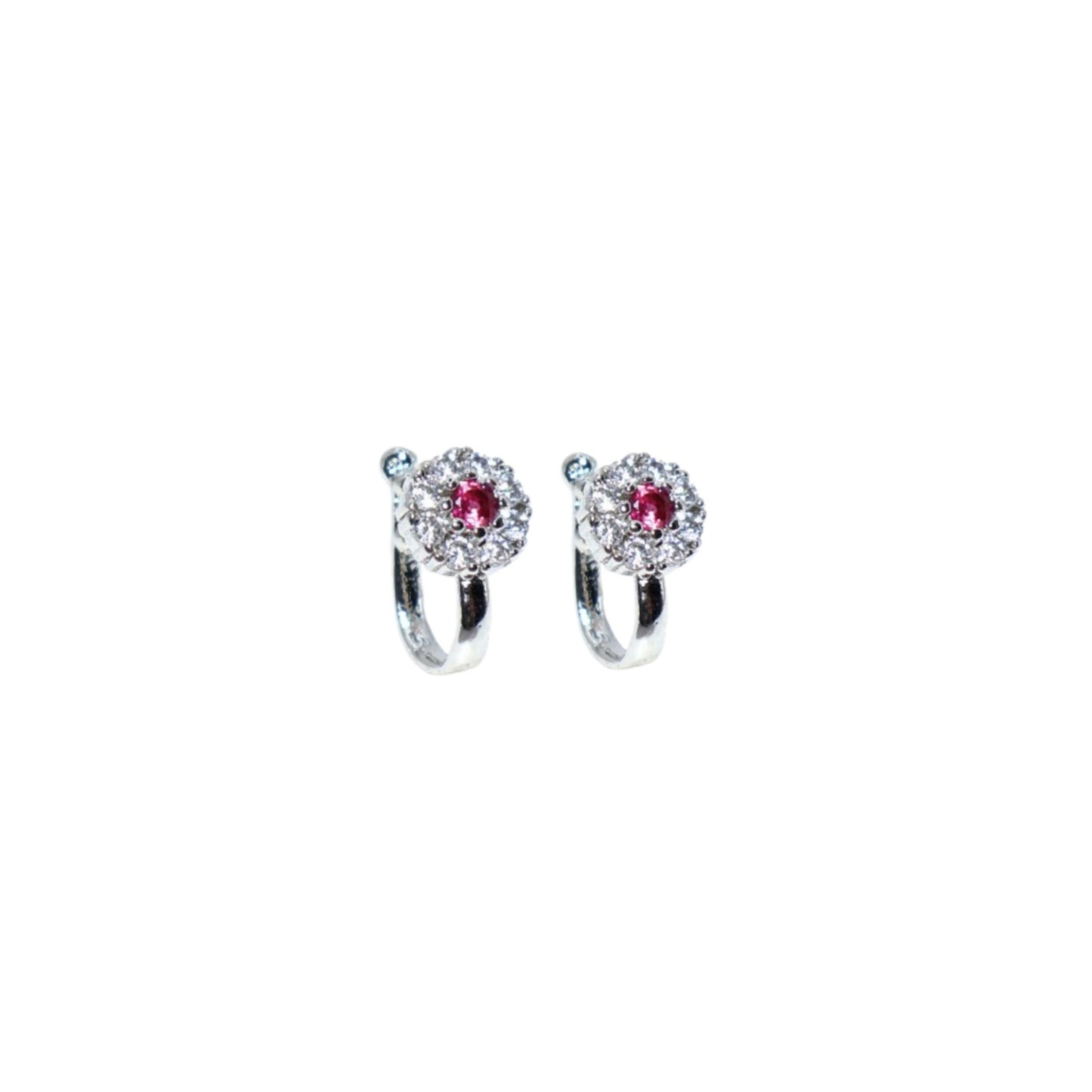 Close-up of Double-Row Hoop Nose Rings showcasing sparkling CZ stones in black and pink hues