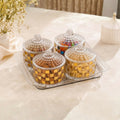 Premium 4 Jar Multipurpose Serving Set with Designer Lids & Tray for Snacks and Sweets