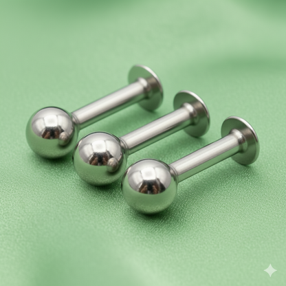 Internally threaded silver plated ball labret stud with flat back design for comfortable wear
