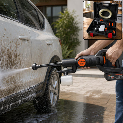 High Pressure Cordless Car Washer – Portable with Hose & Foam