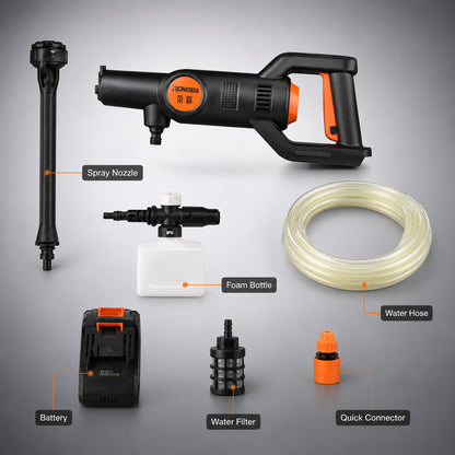 High Pressure Cordless Car Washer – Portable with Hose & Foam