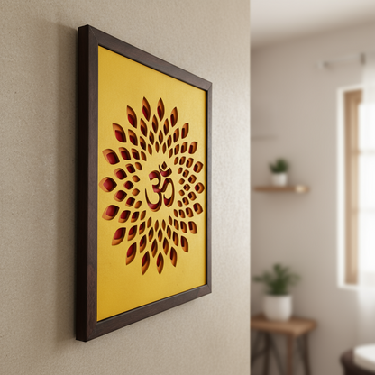 Handcrafted Multi-Layer Wooden OM Wall Art – 3D Spiritual Frame | Meditation & Yoga Room Decor | Divine Mandala-Inspired Home Wall Hanging