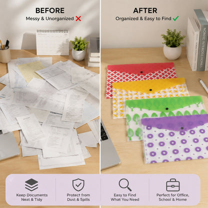 Purple floral print A4 document folder featuring snap button closure