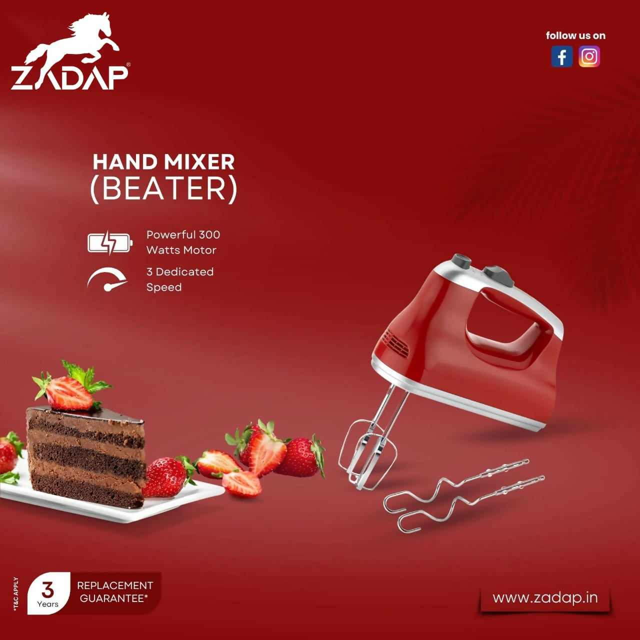 Zadap 300W Electric Hand Beater 2 Year Warranty