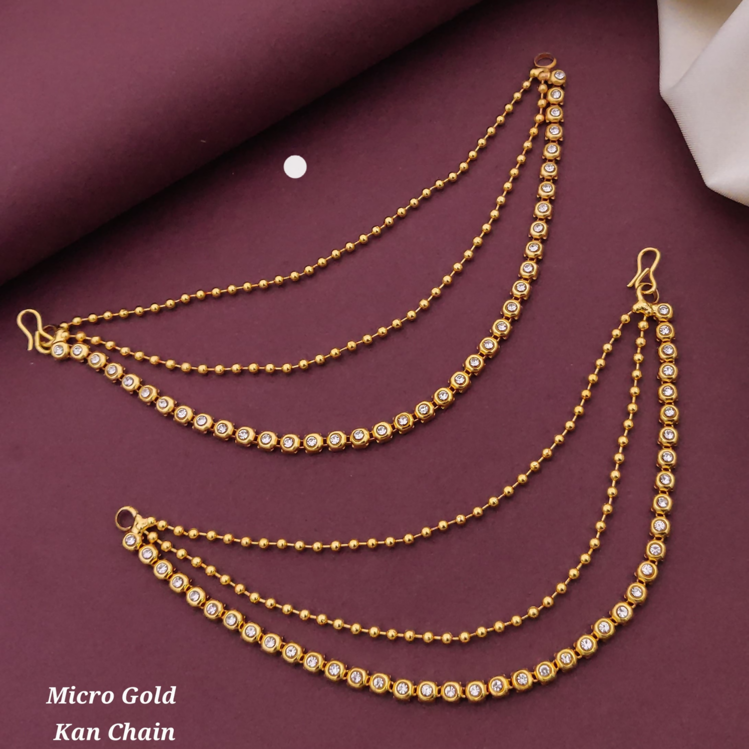 High Quality Gold Plated Triple Strand Ear Chains for Weddings (White)