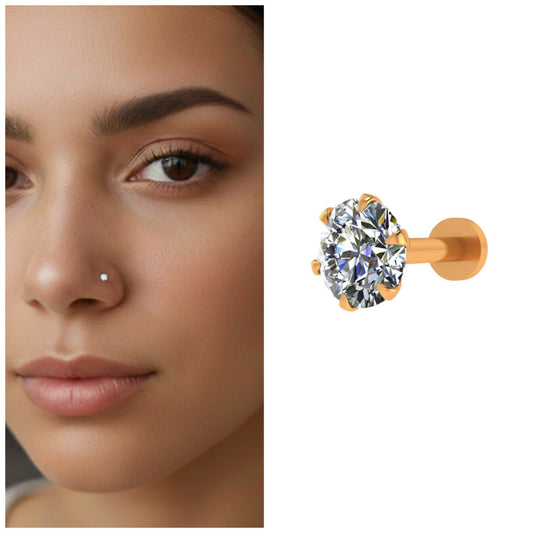 Gold Single AD Nosepin Laung Koka Nathni Round Solitaire Flat Back Stud