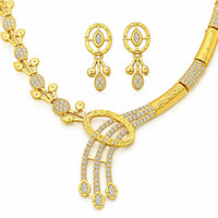 Elegant Gold-Plated CZ Necklace & Earrings Set | Modern Asymmetric Floral Imitation Jewelry Set for Women