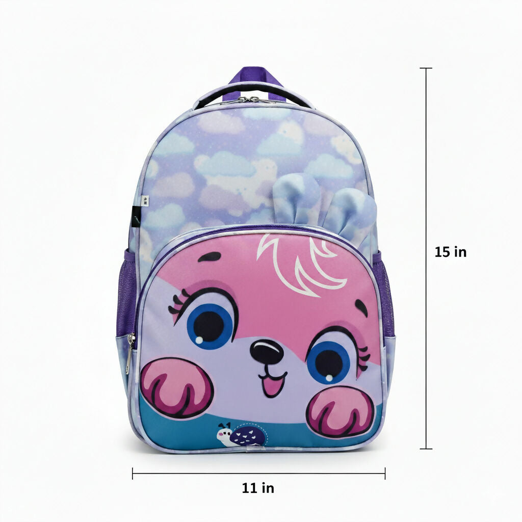 Cute Kids Backpack for Girls – Cartoon Animal Face School Bag with 3D Ears, Pastel Pink & Purple, Lightweight Preschool Bookbag for Toddlers & Kindergarten