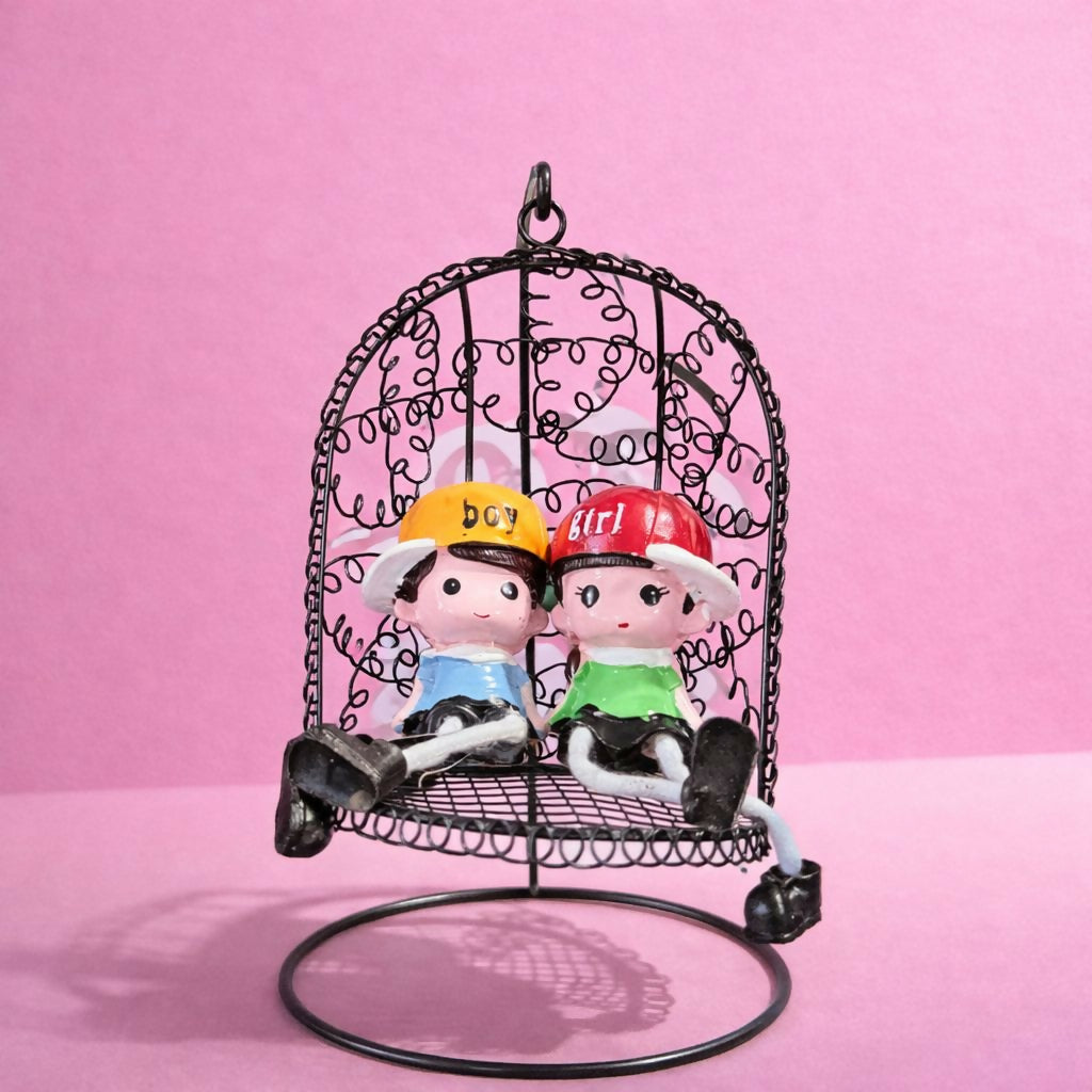 Couple Swing Showpiece with Hanging Chair Cute Tabletop Decor