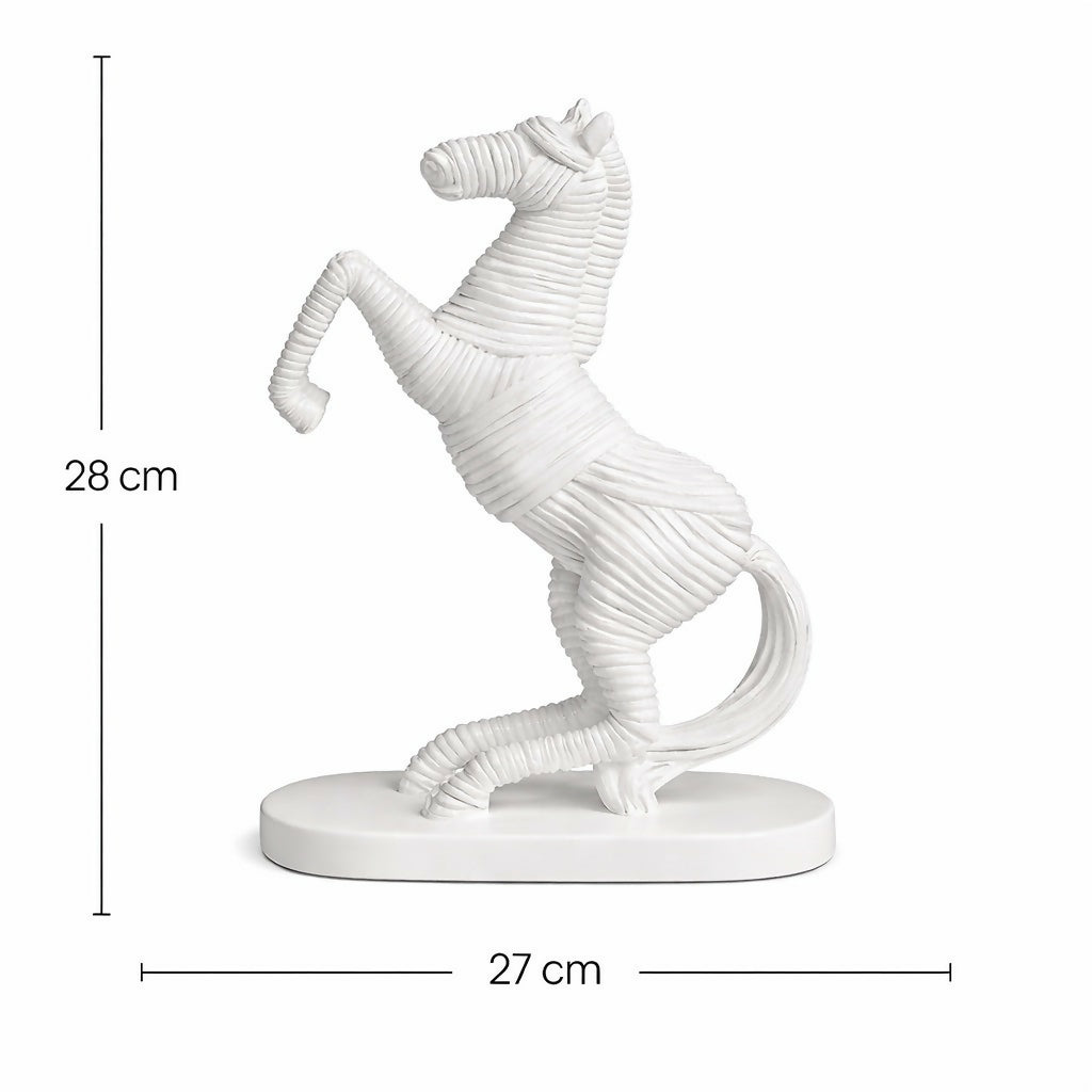 Decorative abstract horse sculpture displayed on a shelf