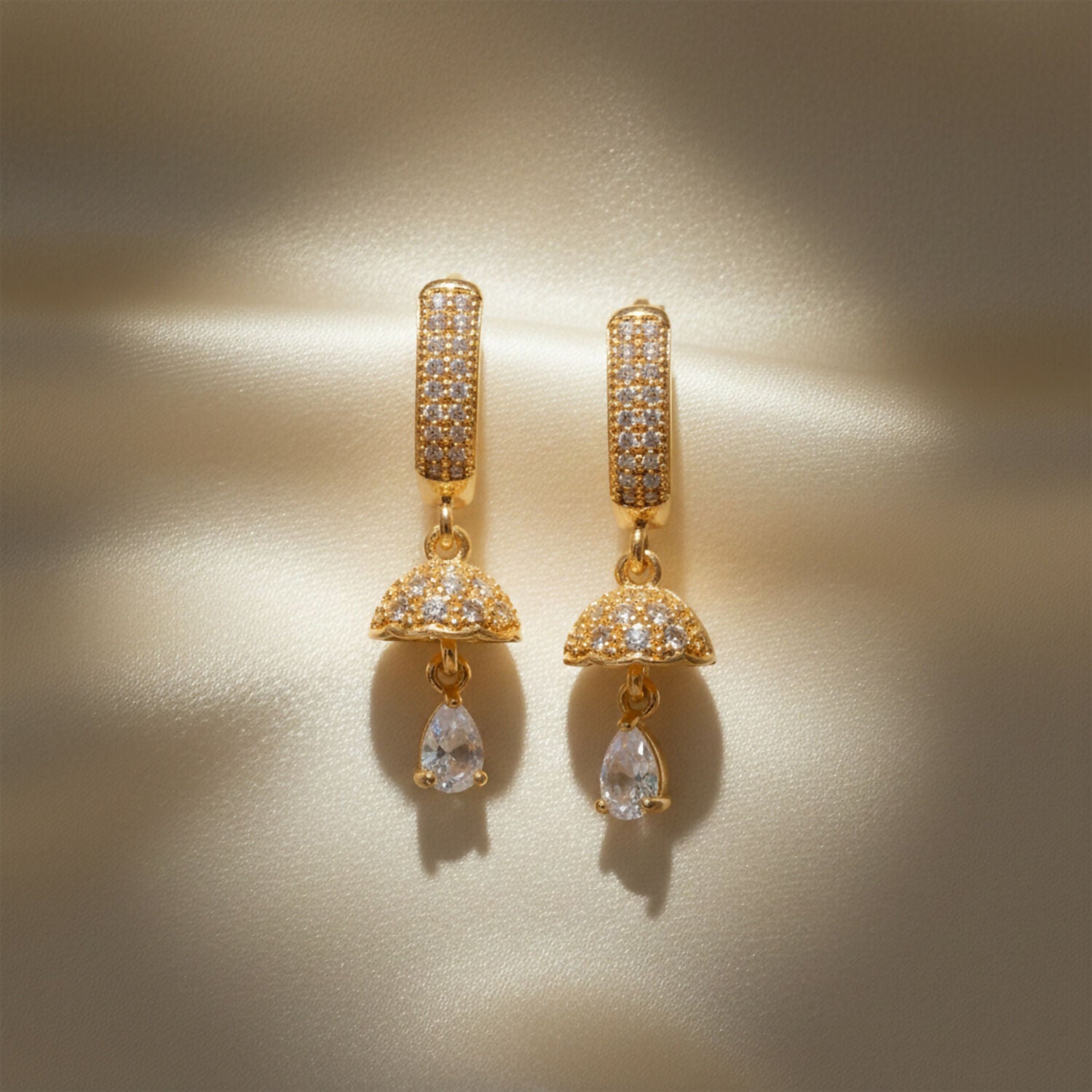 Gold Finish Hoop Earrings with Stone Studded Drop Design for Women & Girls
