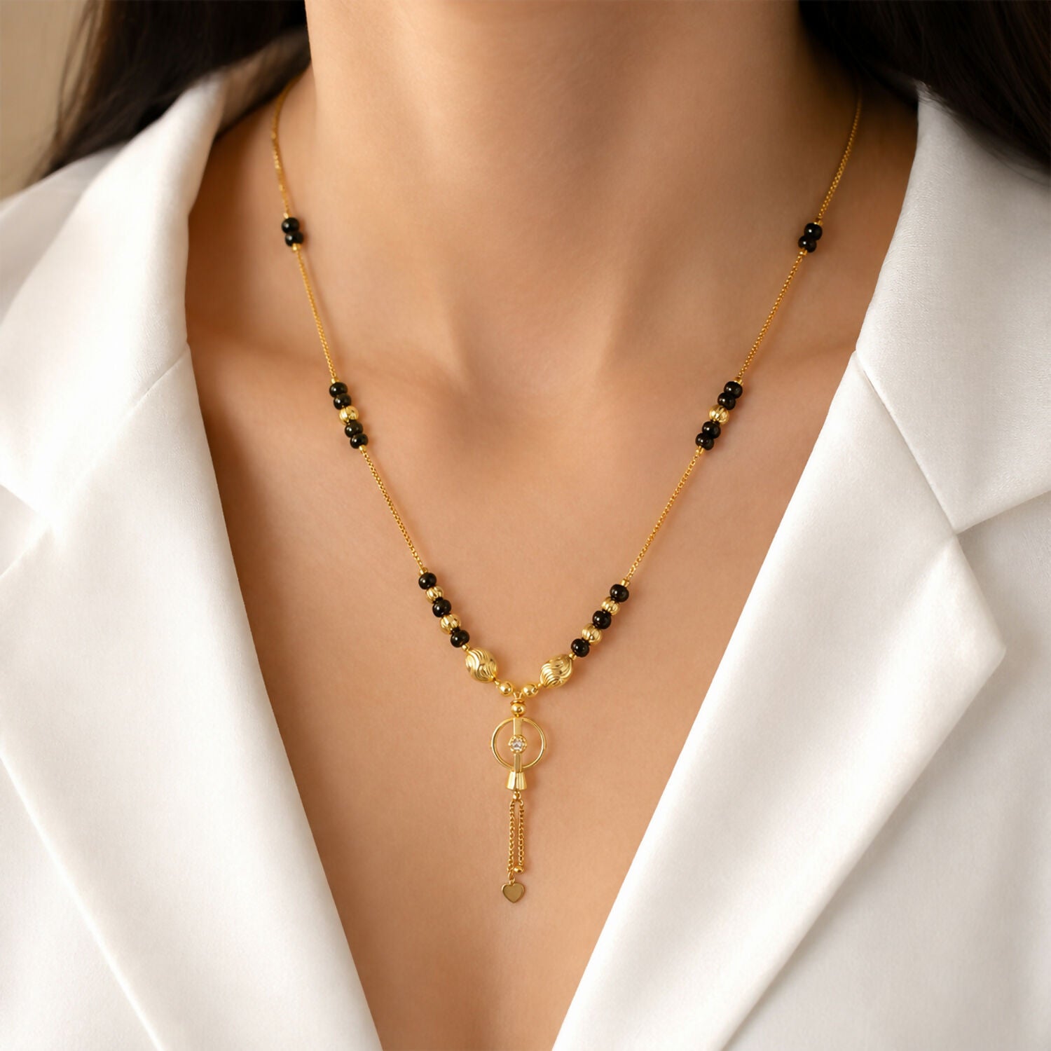 Gold-Plated Black Bead Mangalsutra – Elegant Traditional Necklace for Women