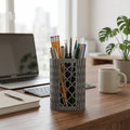Geometric Mesh Pen Holder – MDF Desk Organizer for Office Study