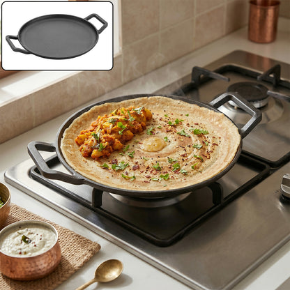Pre-seasoned cast iron concave roti tawa with double handles