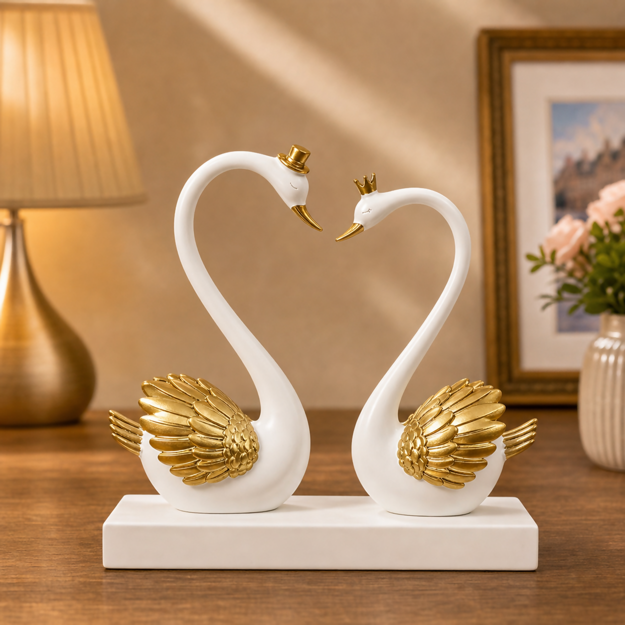 Decorative romantic swan couple statue