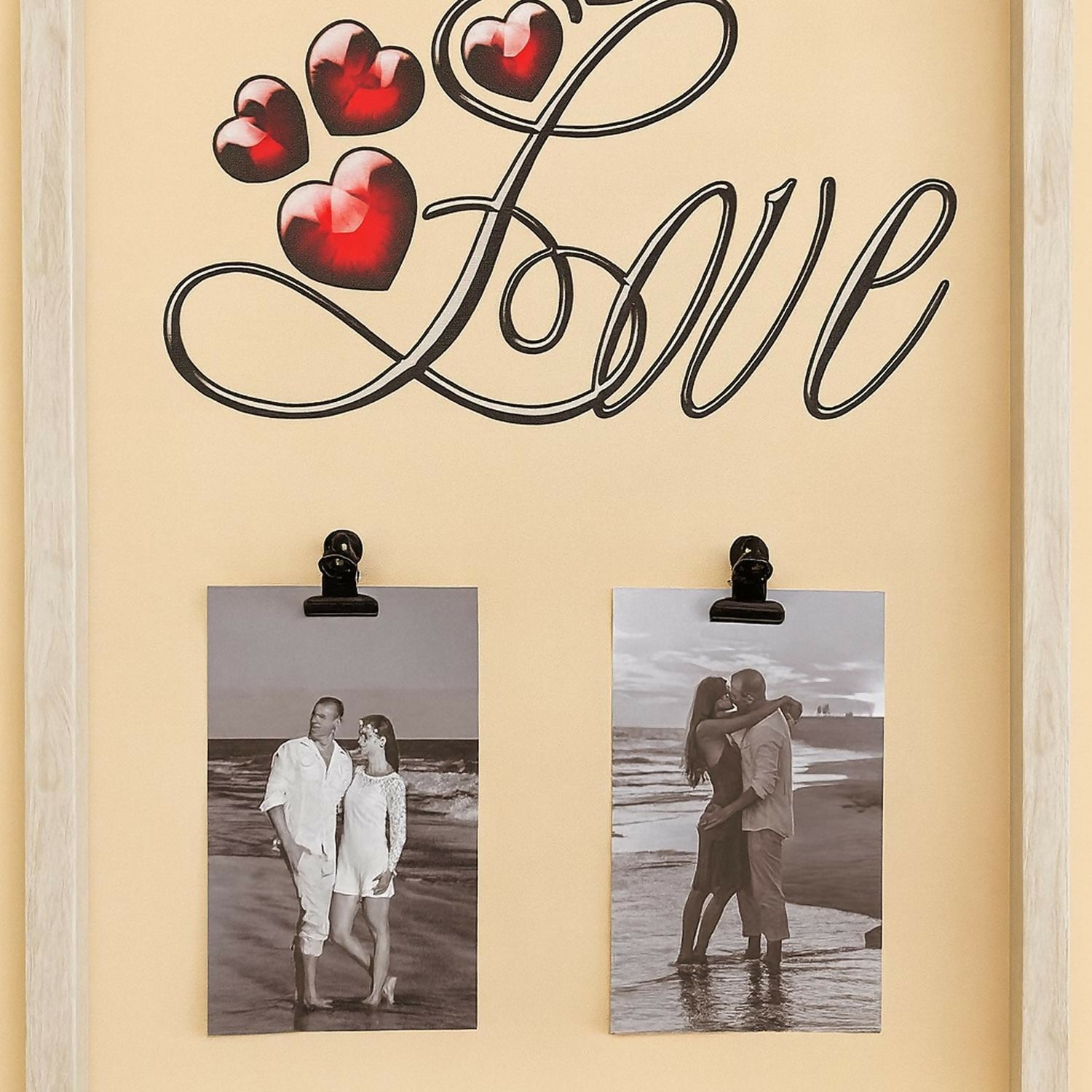 Luxury Wooden Love Photo Frame with Clips for 2 Photos – Wall Hanging Decorative Picture Frame with Love & Heart Design for Bedroom, Living Room, Gift for Couples, Anniversary & Valentine’s Day