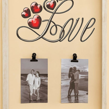 Luxury Wooden Love Photo Frame with Clips for 2 Photos – Wall Hanging Decorative Picture Frame with Love & Heart Design for Bedroom, Living Room, Gift for Couples, Anniversary & Valentine’s Day
