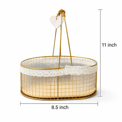 Metal Wire Storage Basket with Handle Fabric Lining Organizer