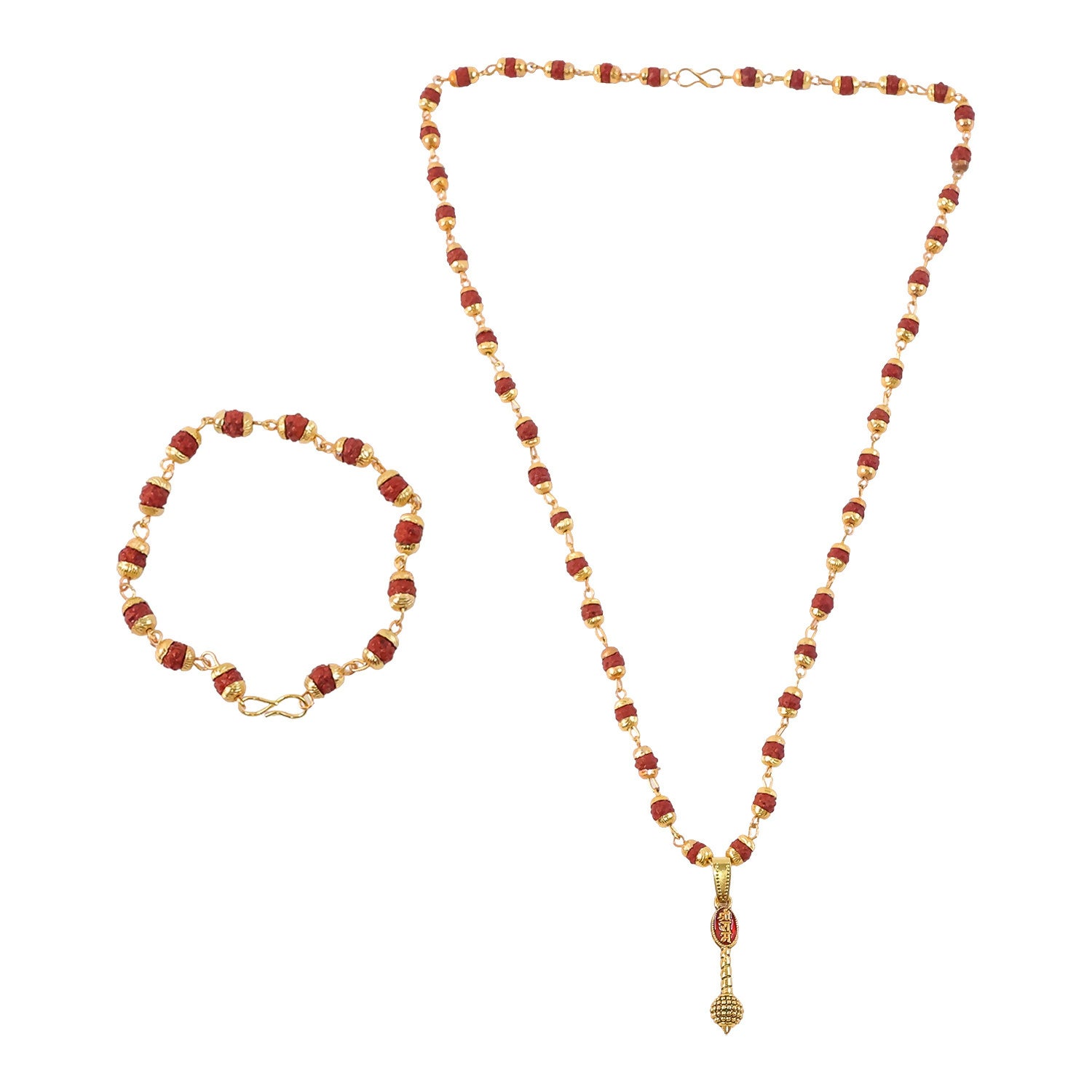 Ram Naam Gada Pendant Gold Plated & Rudraksha Bracelet Combo