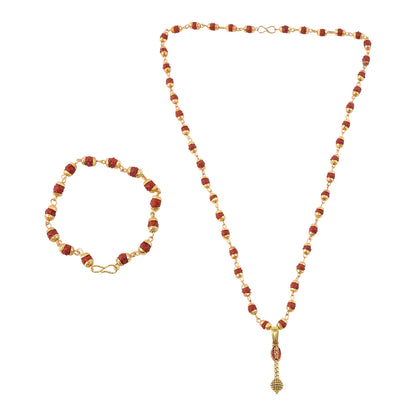 Ram Naam Gada Pendant Gold Plated & Rudraksha Bracelet Combo