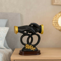 Luxury Black & Gold Handshake Figurine with Interlocked Rings & Floral Base | Romantic Couple Holding Hands Showpiece for Home Décor, Wedding Gift, Anniversary Gift, Office Desk & Living Room Decoration