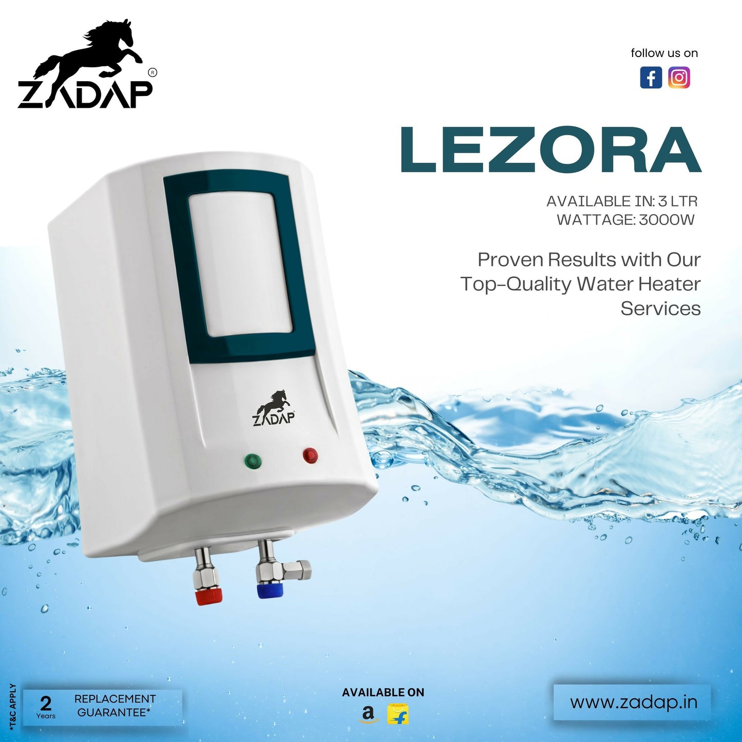 ZADAP 3kW Instant Geyser 4 Way Safety (3L)