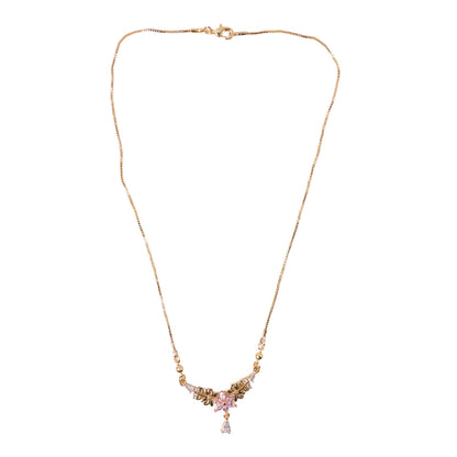 Women's pendant necklace featuring a pink flower and crystal drop with gold finish