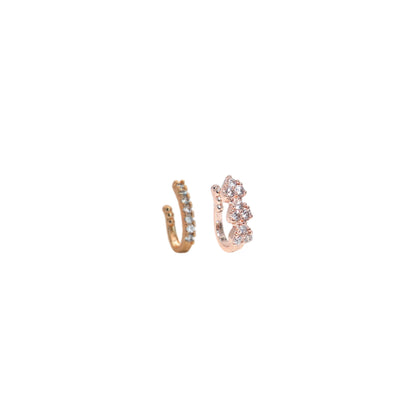 Triple Cluster CZ No Piercing Nose Ring Nath - Gold/Rose Gold Combo Pack of 2