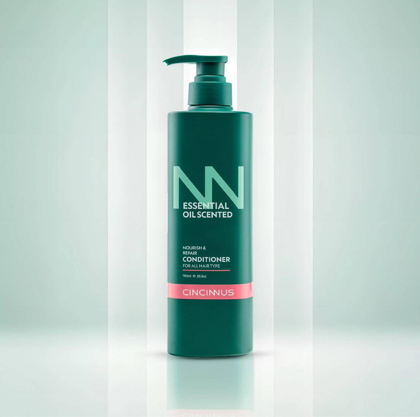 Floral scented conditioner bottle with natural ingredients display