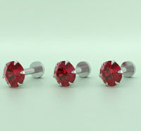 Silver Plated Red AD Flat Back Stud Earrings for women and girls Combo Pack of 3