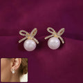 Pearl Bow Stud Earrings – Elegant Gift for Women & Girls