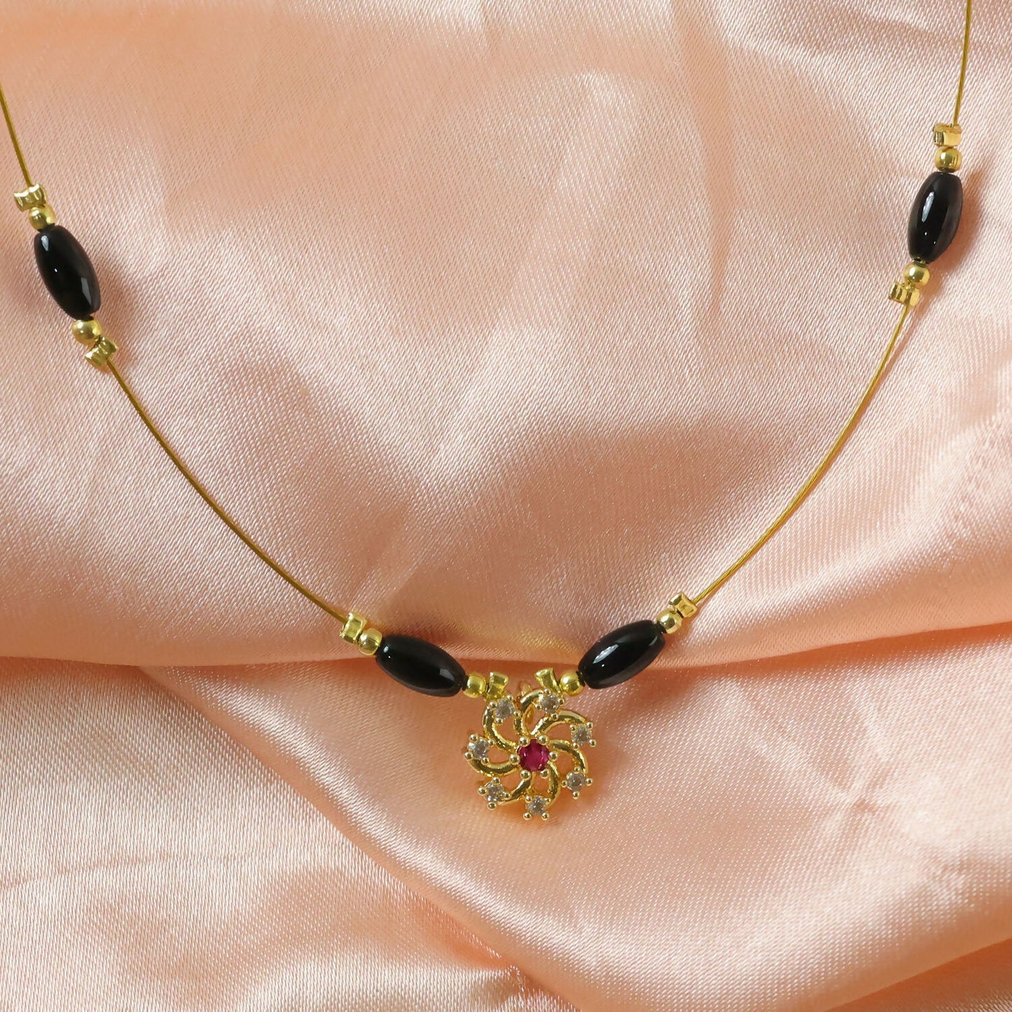 Floral Pendant Necklace with Multicolor Beads and Gemstone Design (3Pc/Set)
