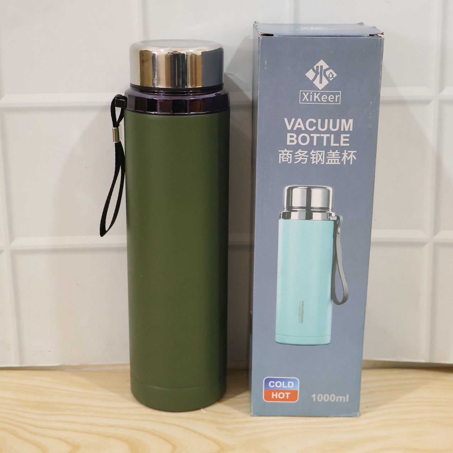 Vacuum Insulated Water Bottle 1000ml, Steel Hot and Cold Flask with Cup Lid (1 Pc)
