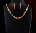 Red Leaf Necklace Set for Women with Earrings Gold Plated Designer Jewellery Set