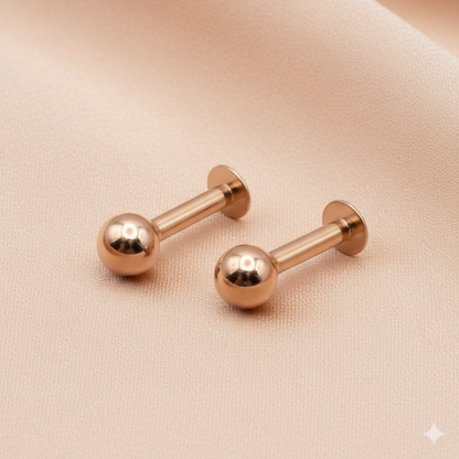 Rose Gold plaated Labret Stud Earrings Flat Back Piercing for women and girls Combo Pack of 2