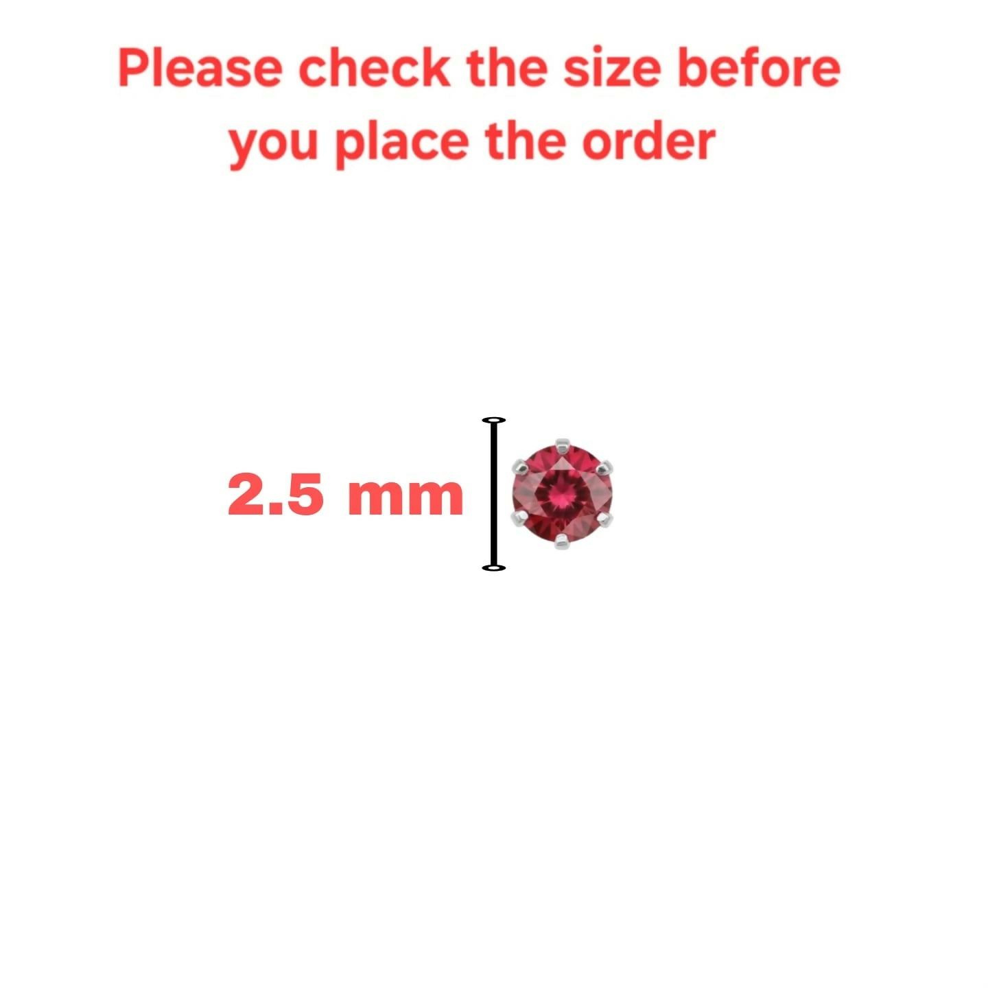 Three silver-plated red crystal nosepin studs lined up in a row
